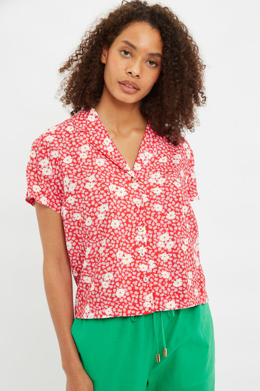 Louche Marika Roaring Daisy Print Bowling Shirt Â 