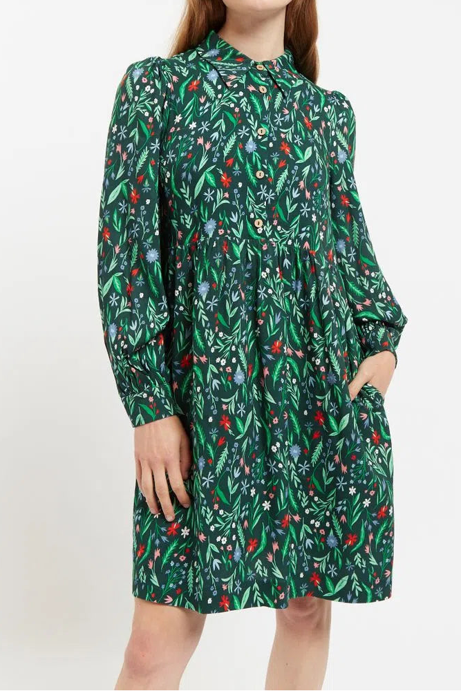 Melly Folk Floral Print Long Sleeve Button Through Mini Dress