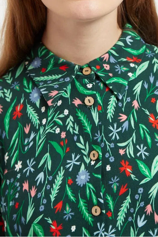 Melly Folk Floral Print Long Sleeve Button Through Mini Dress