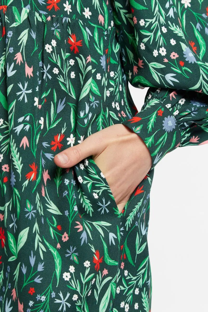 Melly Folk Floral Print Long Sleeve Button Through Mini Dress