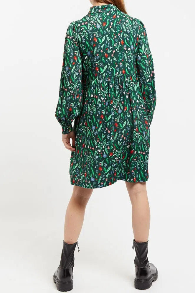 Melly Folk Floral Print Long Sleeve Button Through Mini Dress
