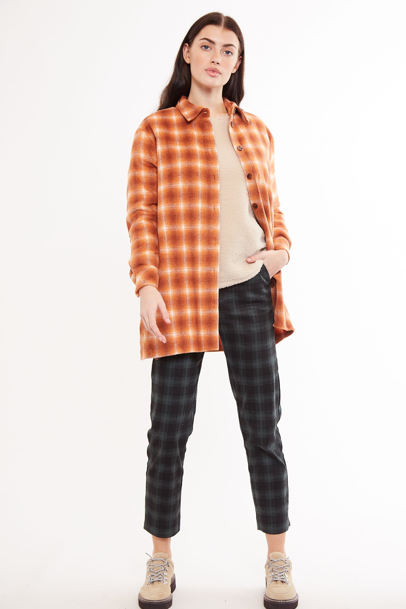 Louche Meriam Check Shacket - Rust - Detail 3