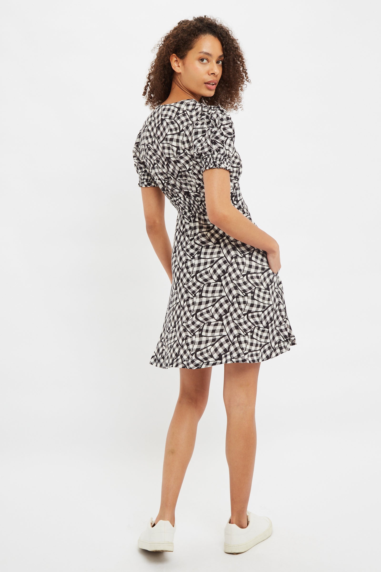 Merle Gingham Twist Print V Neck Mini Tea Dress