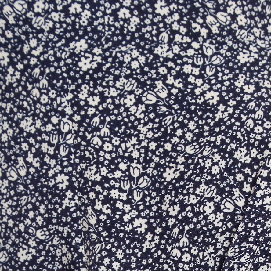 Colleen Micro Flower Print Short Sleeve Tie Midi Dress - Navy