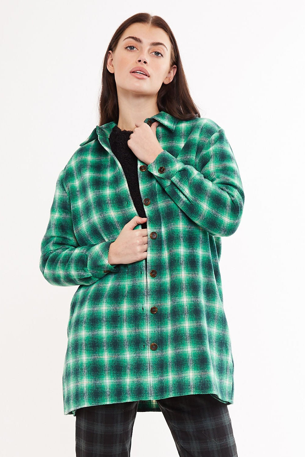 Louche Meriam Check Shacket Green - Front