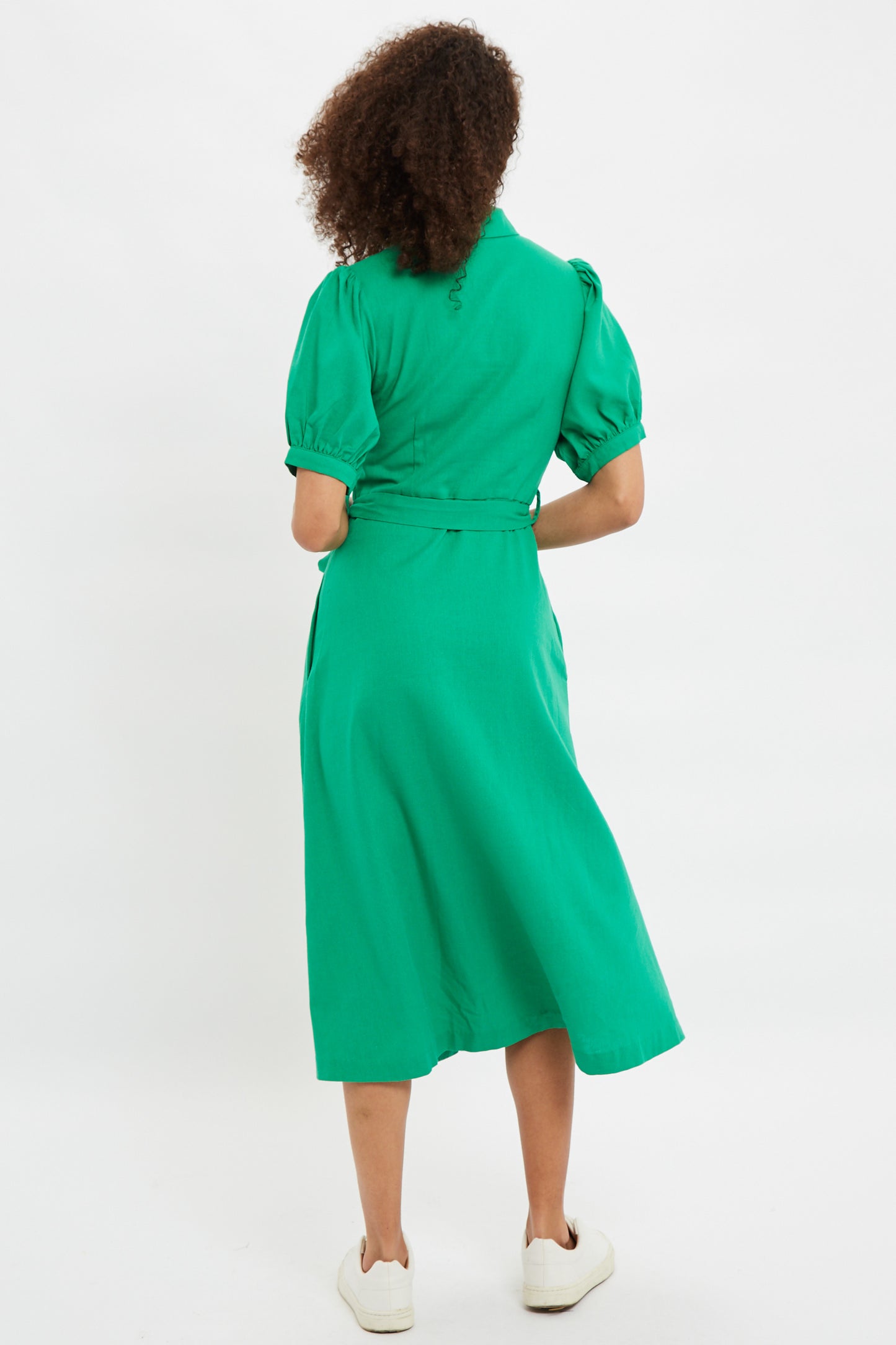 Louche Mollie Button Through Midi Short Sleeve Shirt Dress In Green