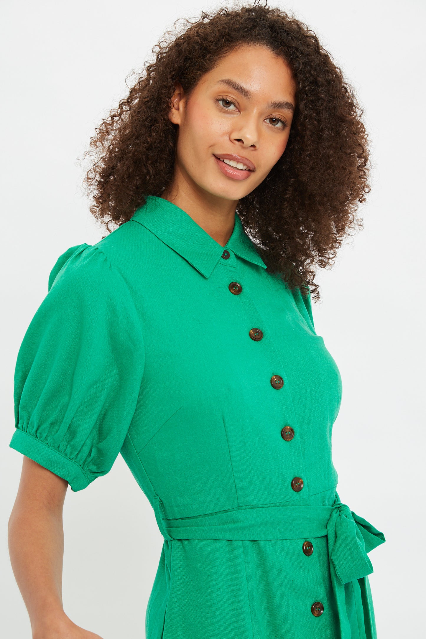 Louche Mollie Button Through Midi Short Sleeve Shirt Dress In Green