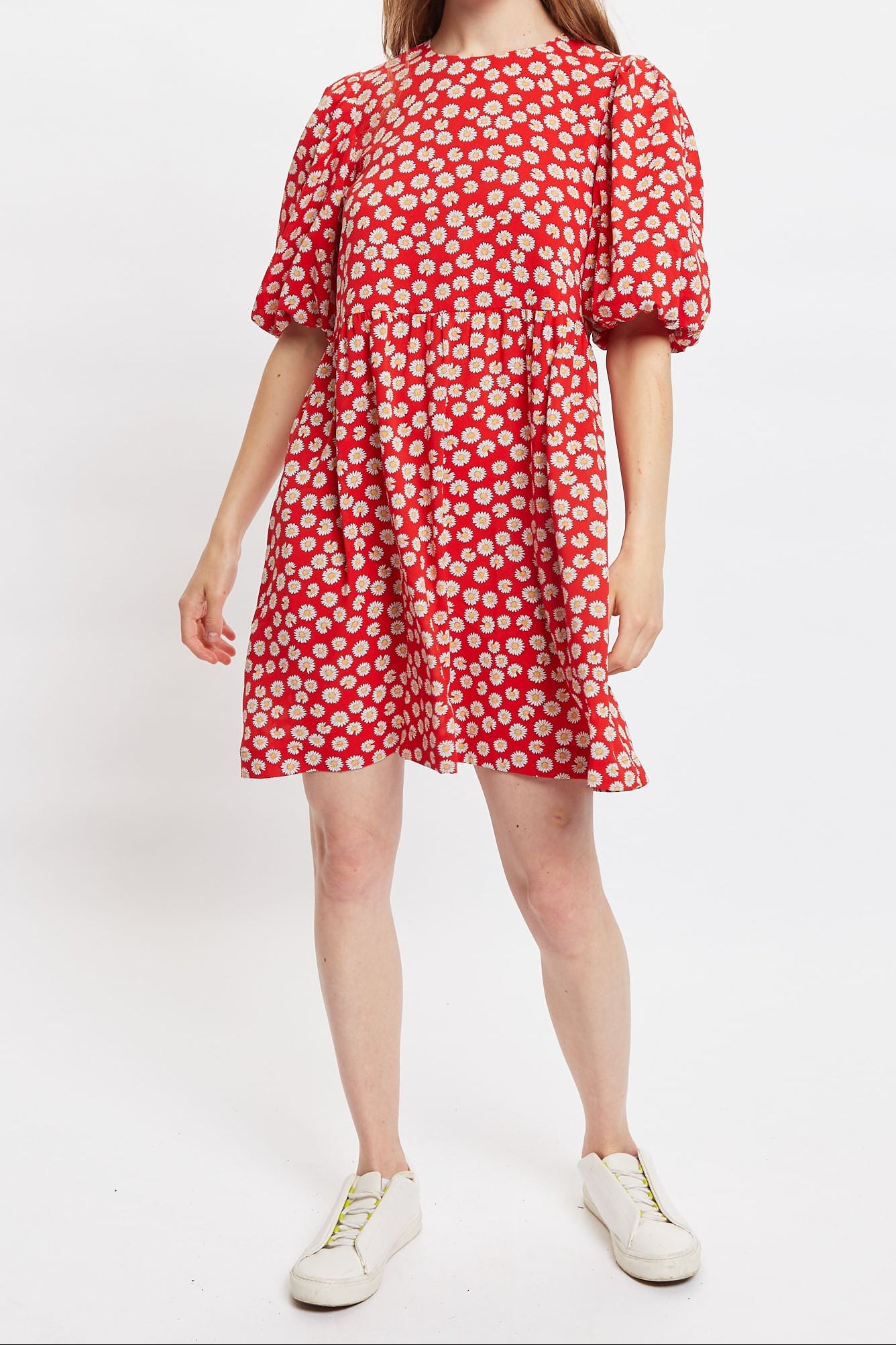 Louche Nacera Daisy Dancer Print Statement Sleeve Mini Dress - Red - Detail 3