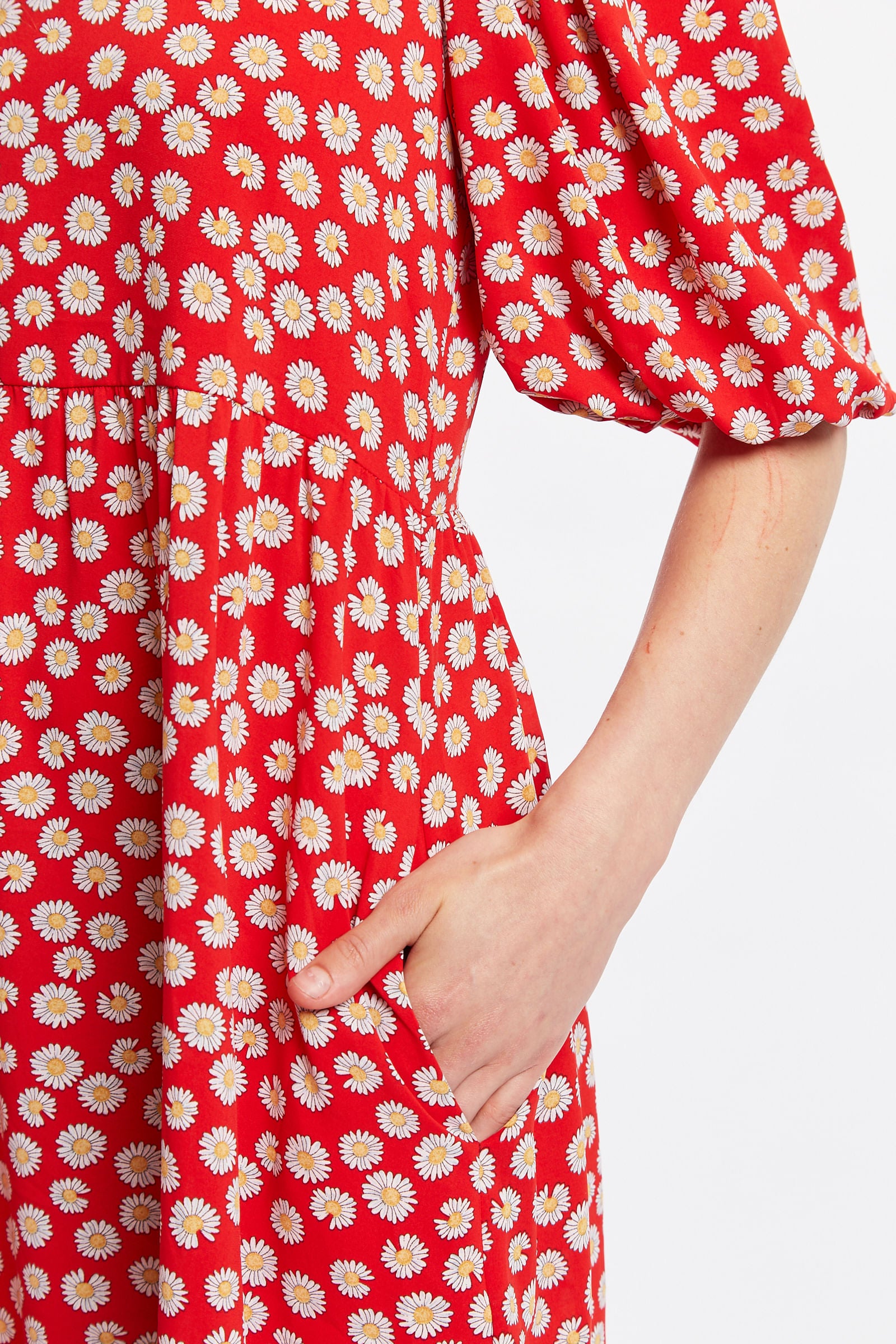 Louche Nacera Daisy Dancer Print Statement Sleeve Mini Dress - Red - Detail 2