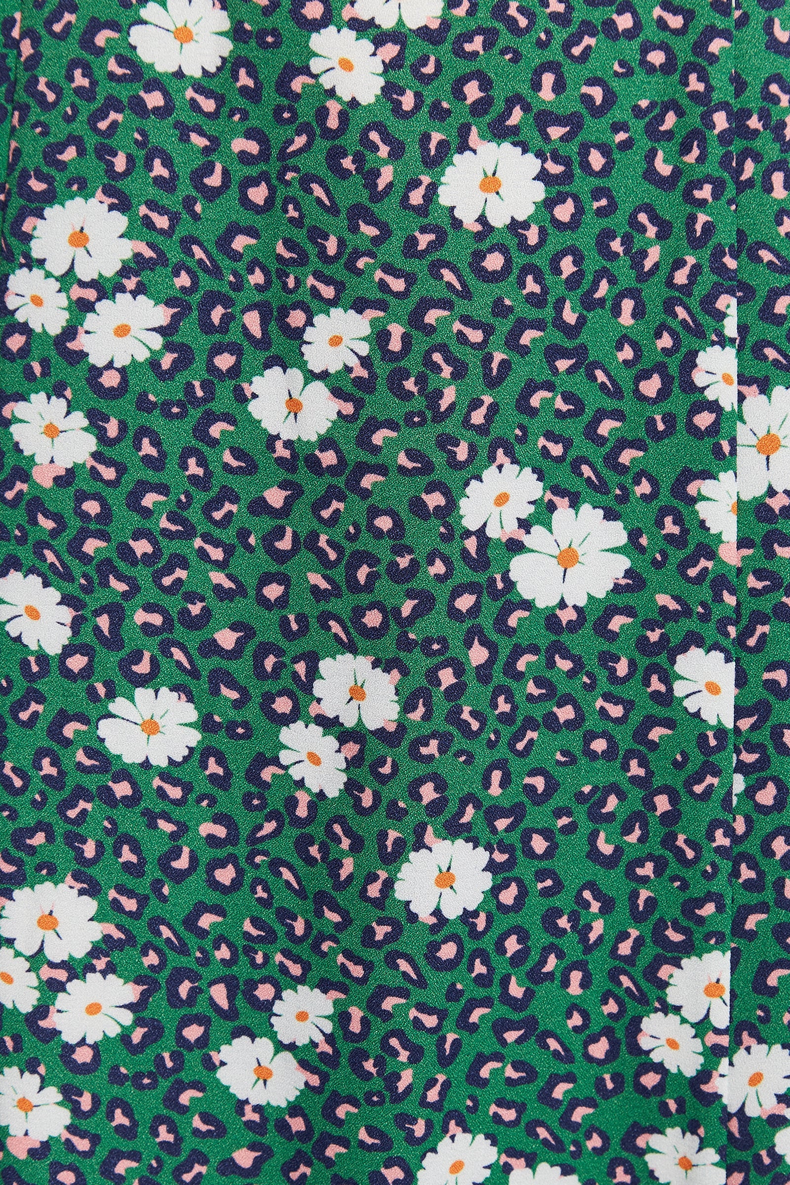 Louche Nadine Roaring Daisy Print Square Neck Balloon Sleeve Midi Dress - Green - Detail 3