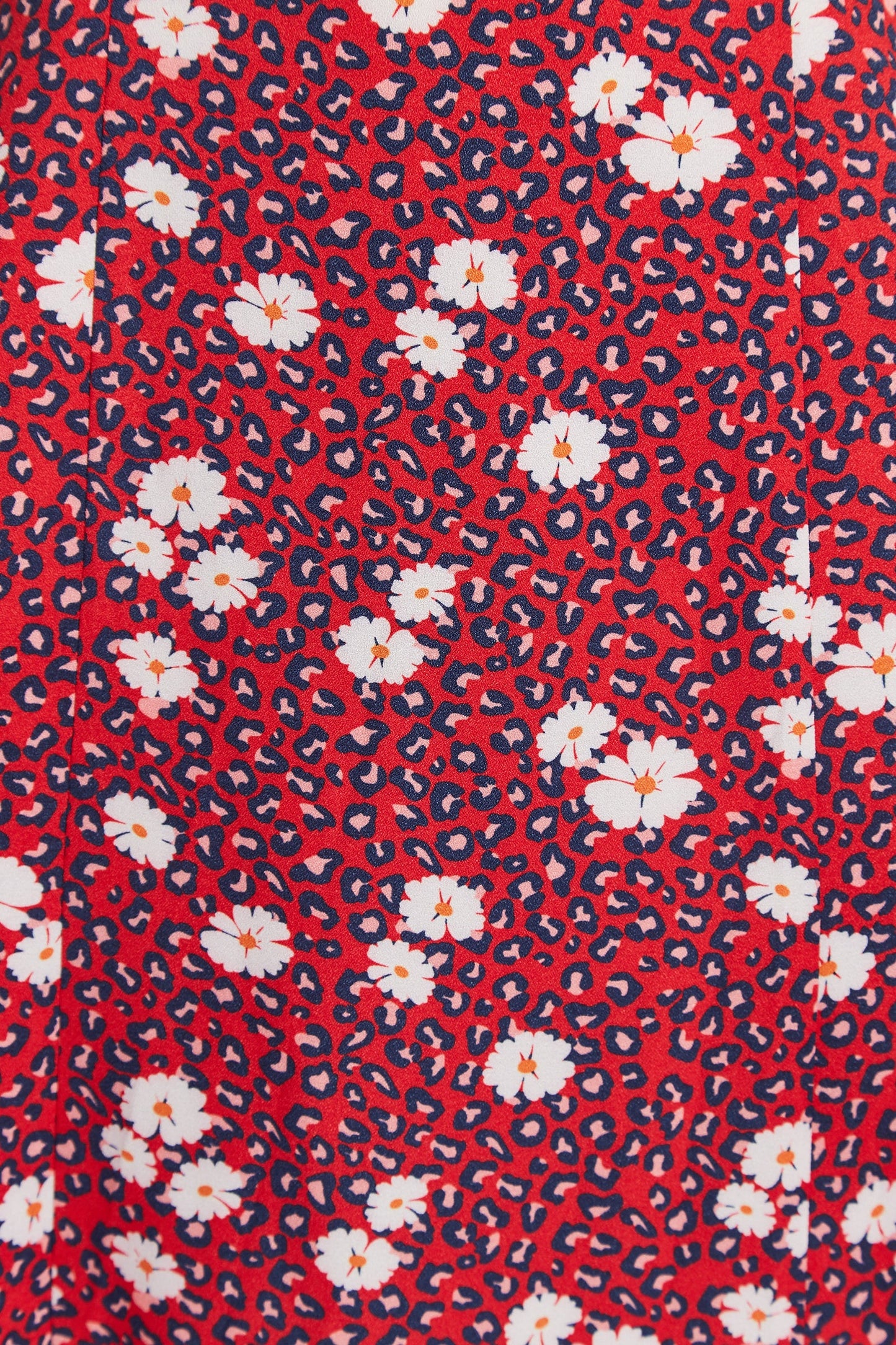Nadine Roaring Daisy Print Square Neck Balloon Sleeve Midi Dress - Red