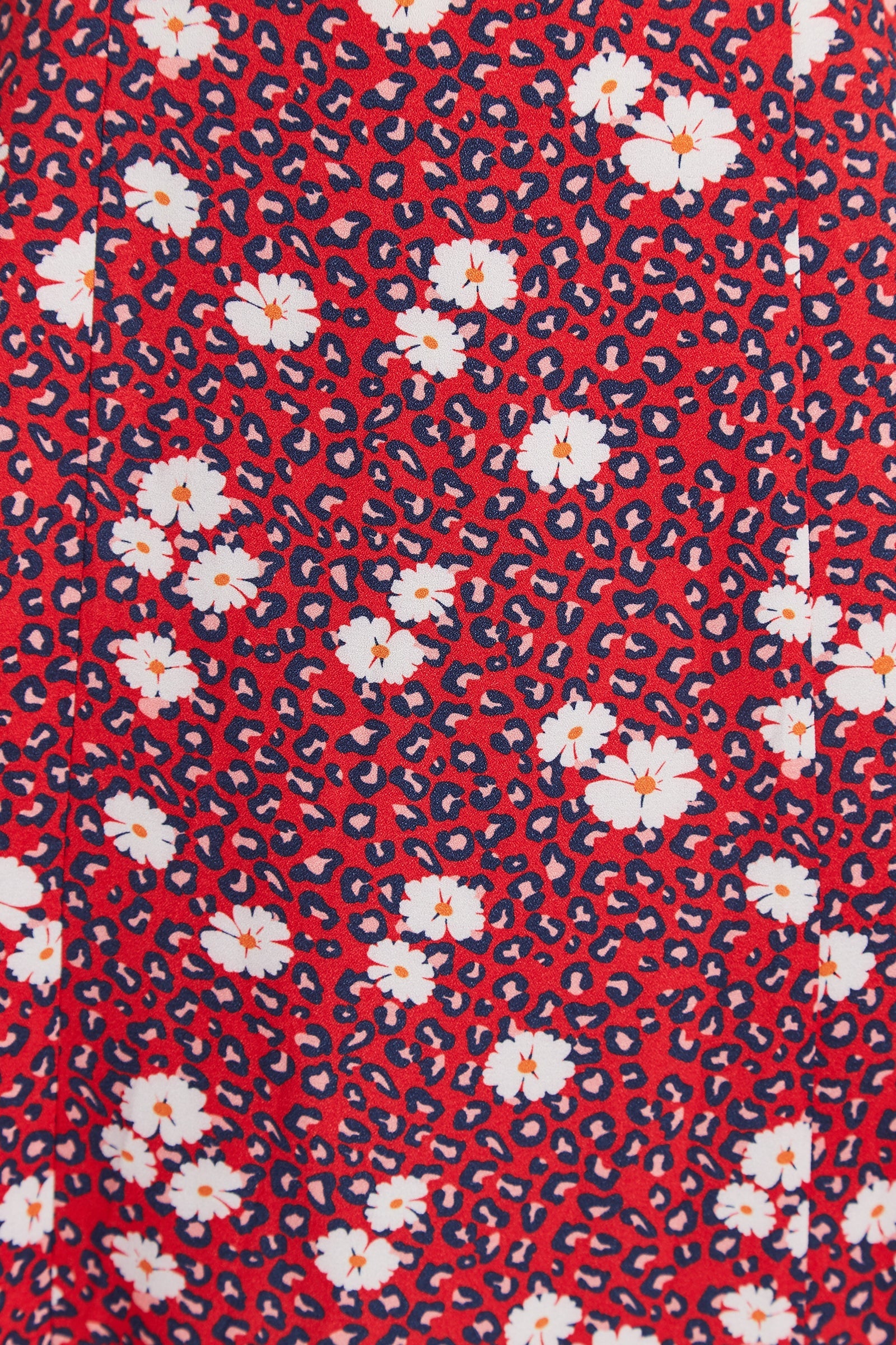 Nadine Roaring Daisy Print Square Neck Balloon Sleeve Midi Dress - Red - Detail 2