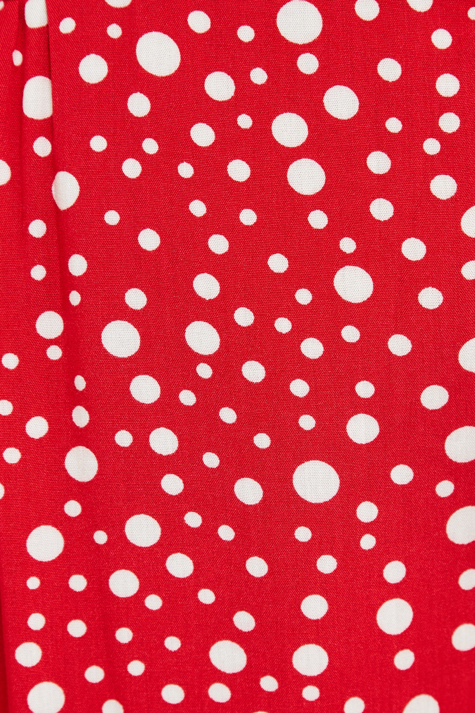 Louche Padma Spot It Print Ruffle Collar Short Sleeve Blouse Red - Styled