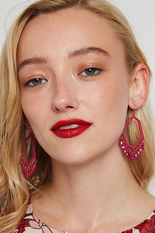 Louche Paula Geometic Shaped Pendant Stone Earrings - Front