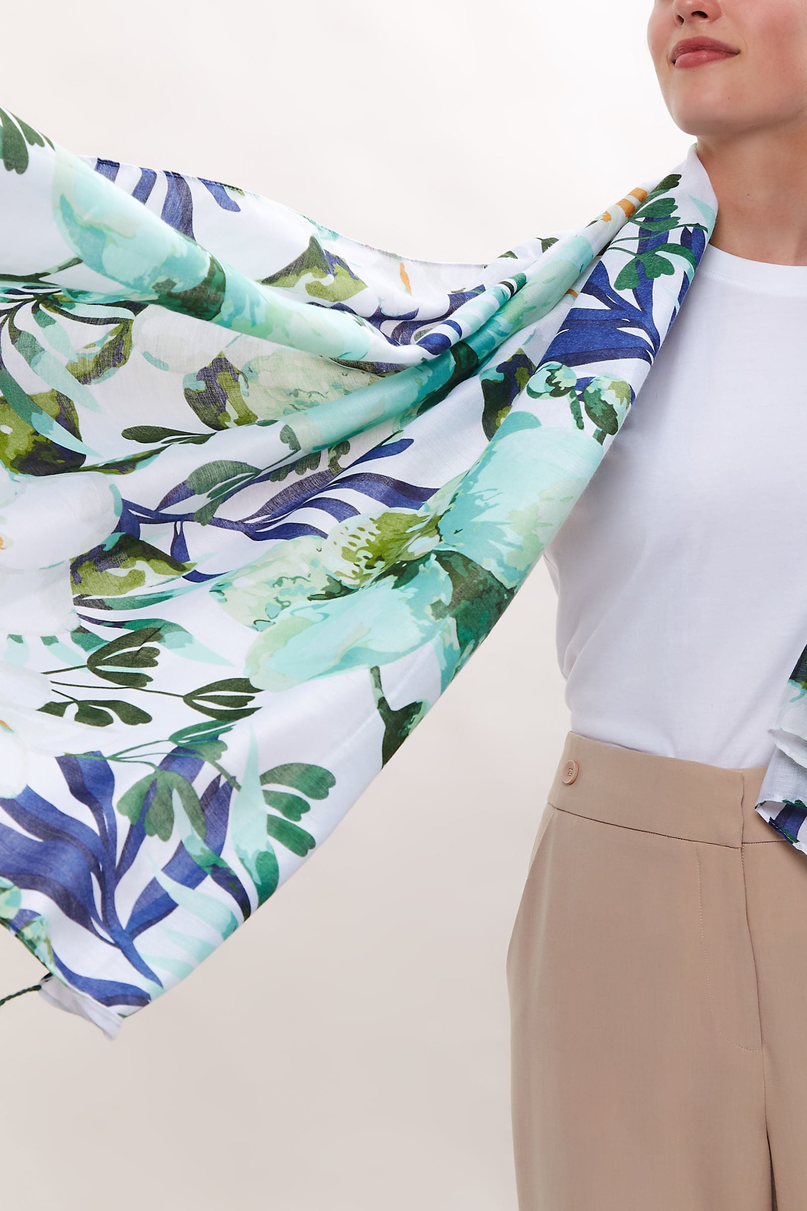 Louche Peony Printed Scarf - Styled