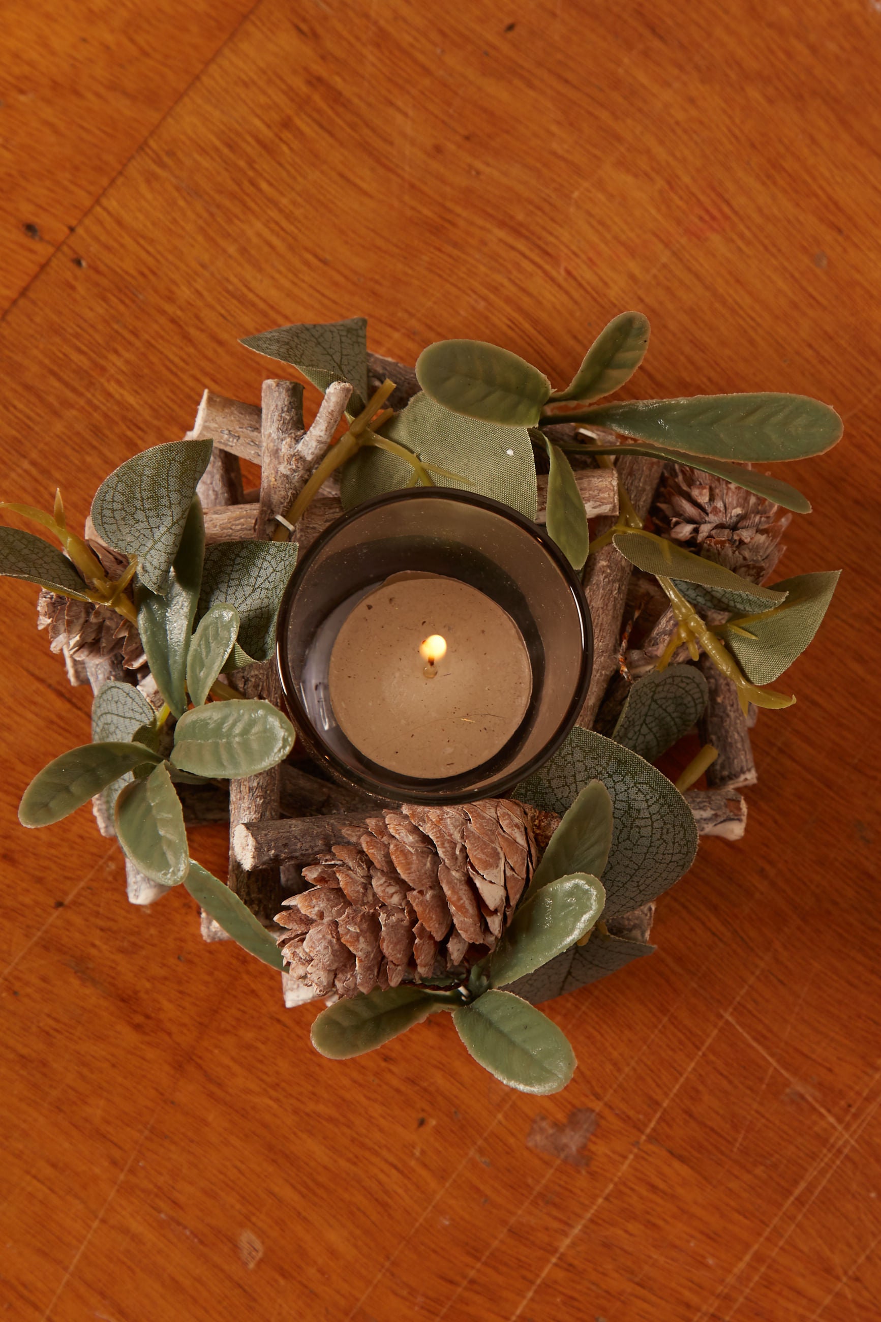 Pinecone And Sage Tea Light Holder - Styled