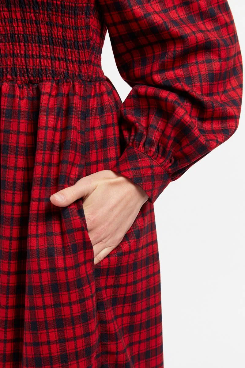 Louche Peppi Winter Gingham Midi Dress Red - Detail 2