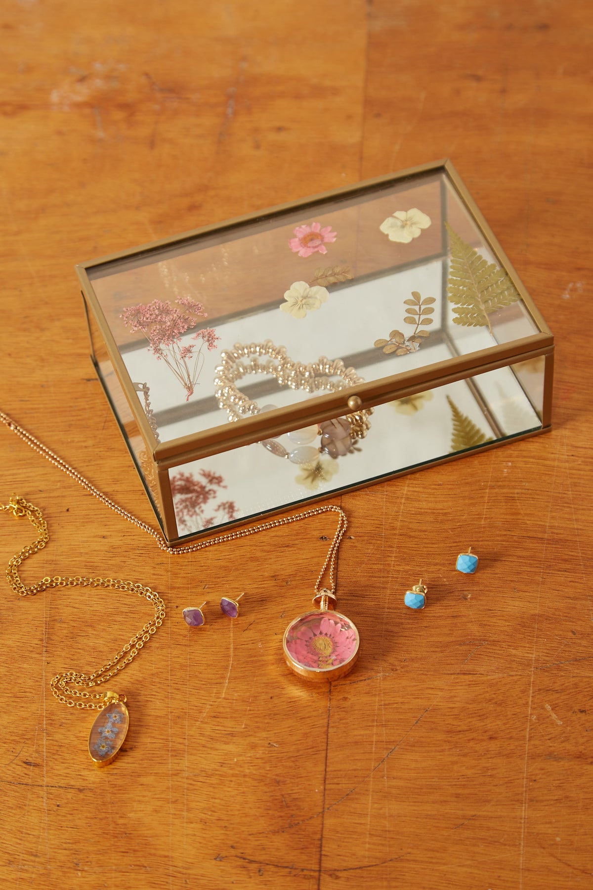 Pressed Flower Glass Trinket Box
