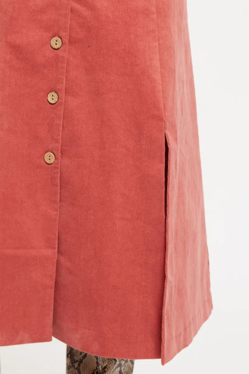 Mollie Baby Cord  Puff Sleeve Midi Shirtdress Blush Pink