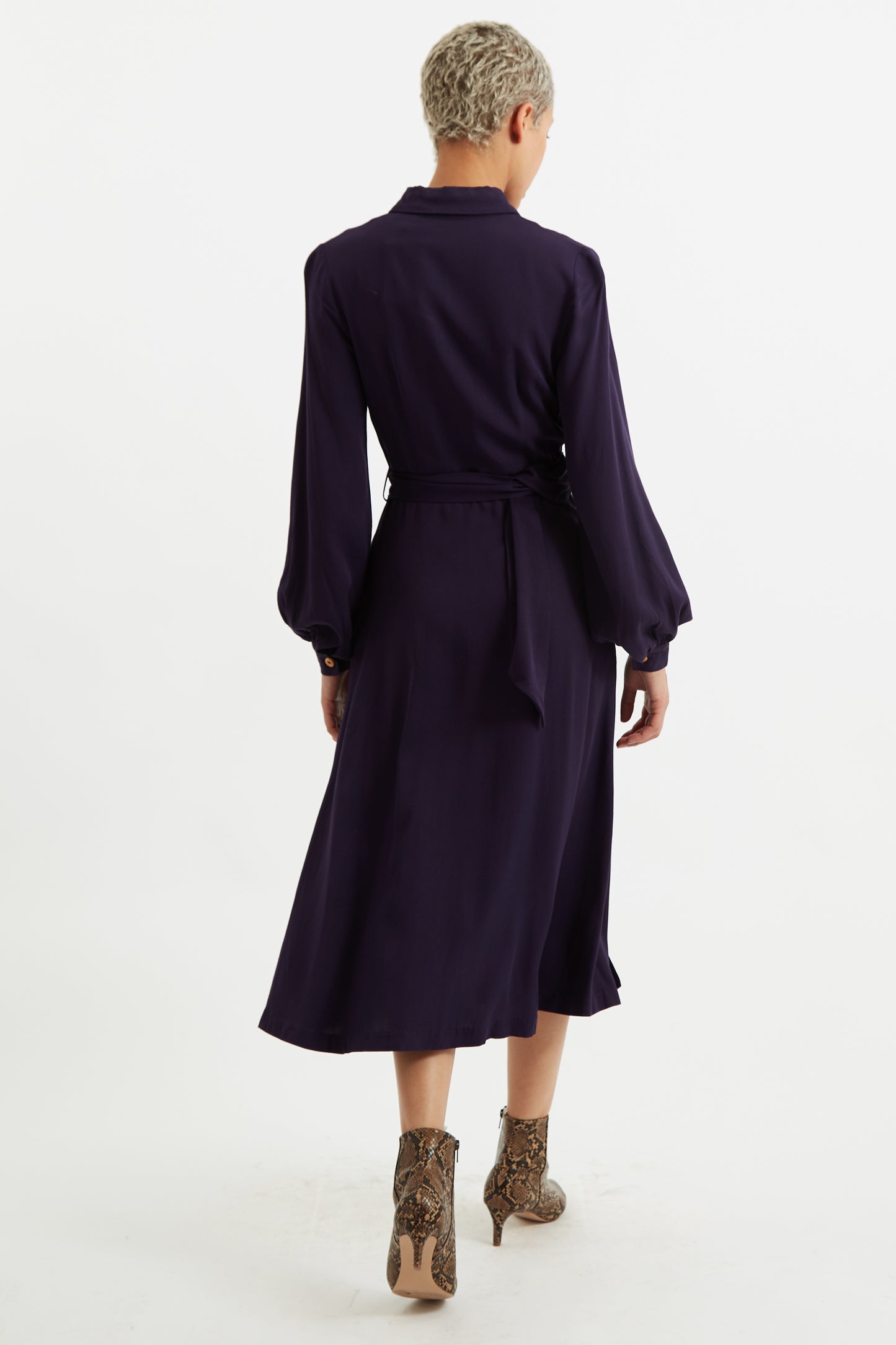 Rebecka Twill Long Sleeve Midi Shirt Dress Navy