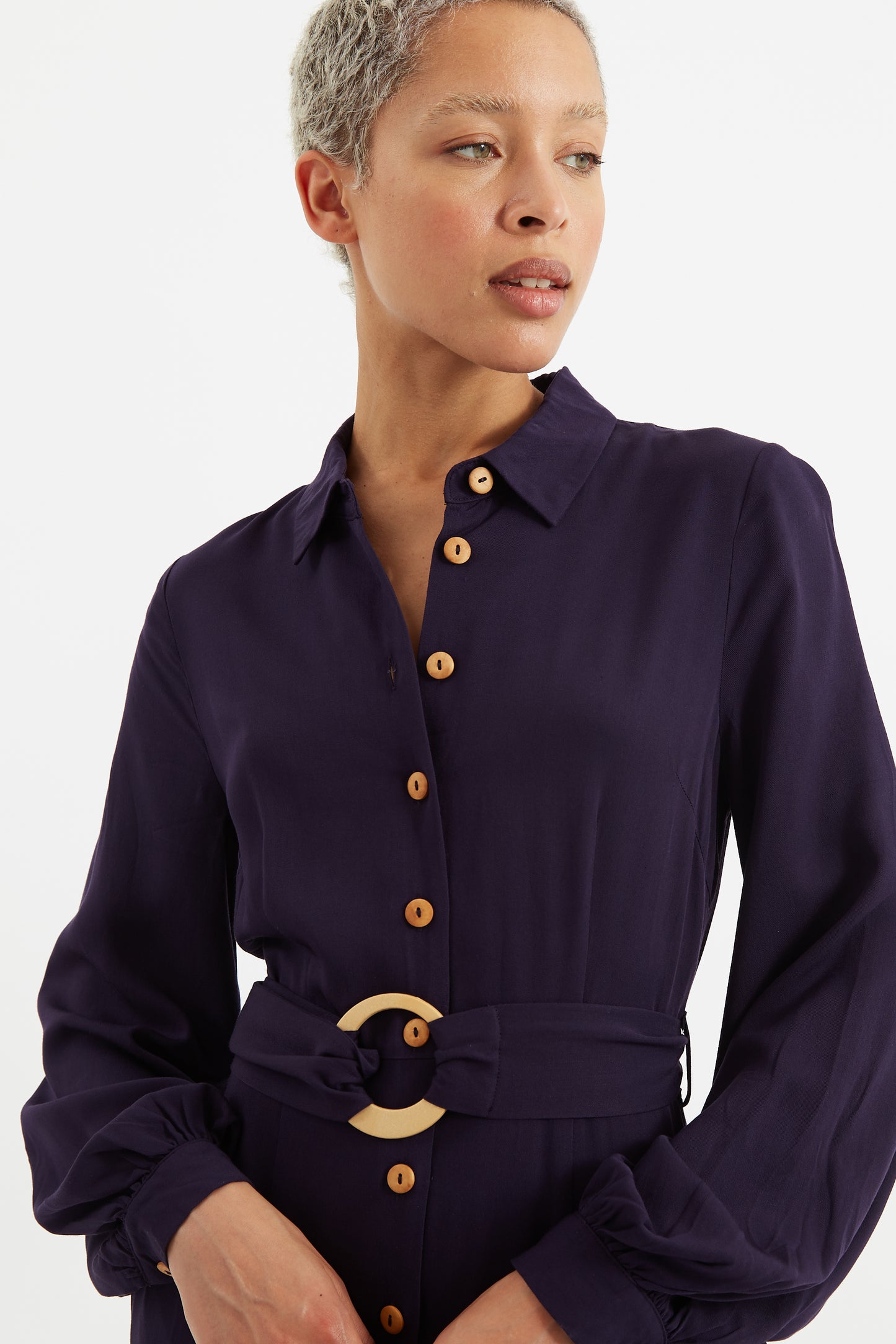 Rebecka Twill Long Sleeve Midi Shirt Dress Navy