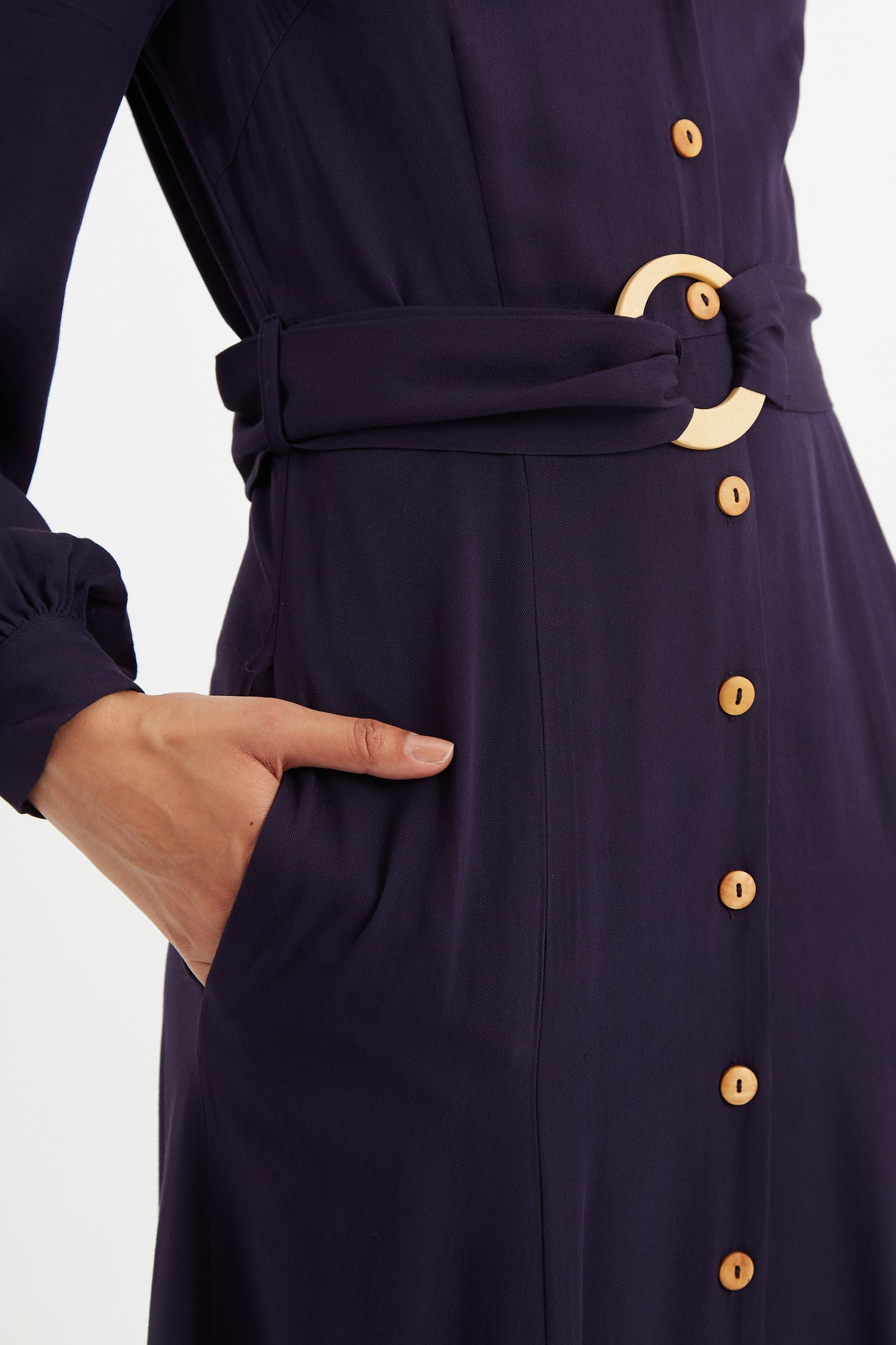 Rebecka Twill Long Sleeve Midi Shirt Dress Navy