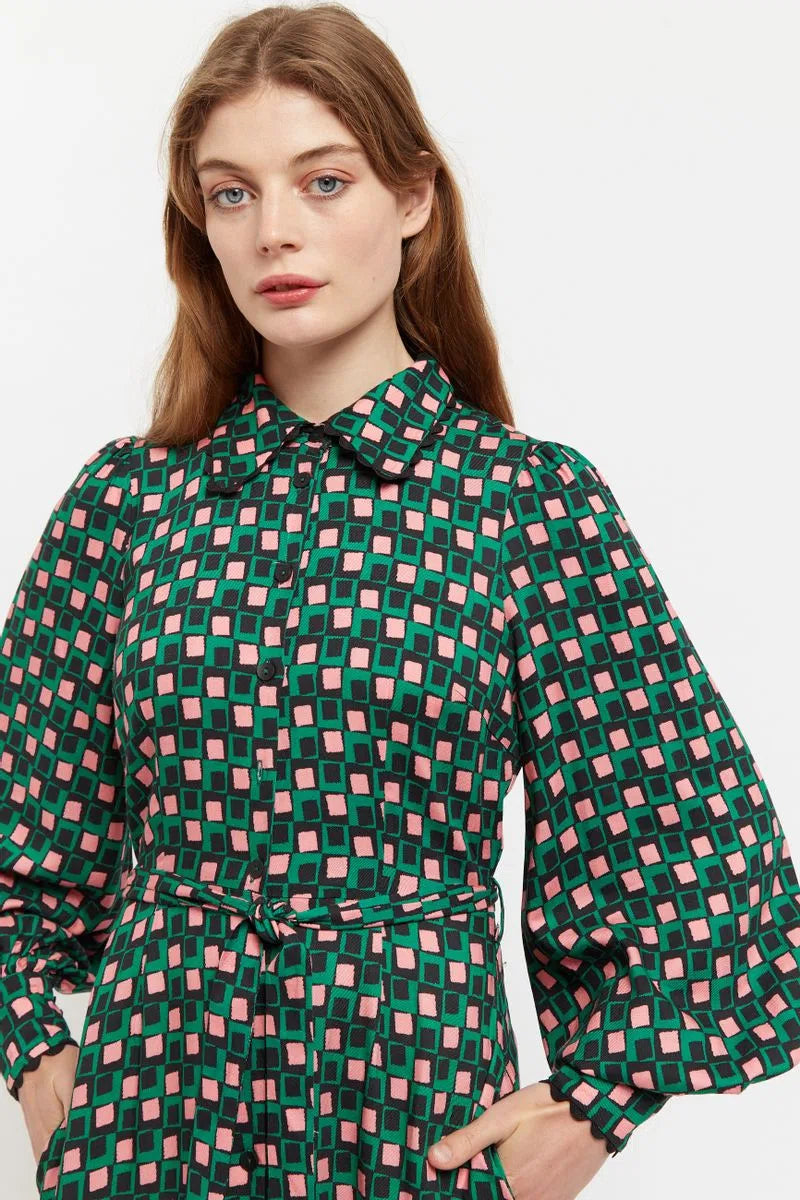 Louche Tabitha Retro Cubes Print Midi Shirtdress
