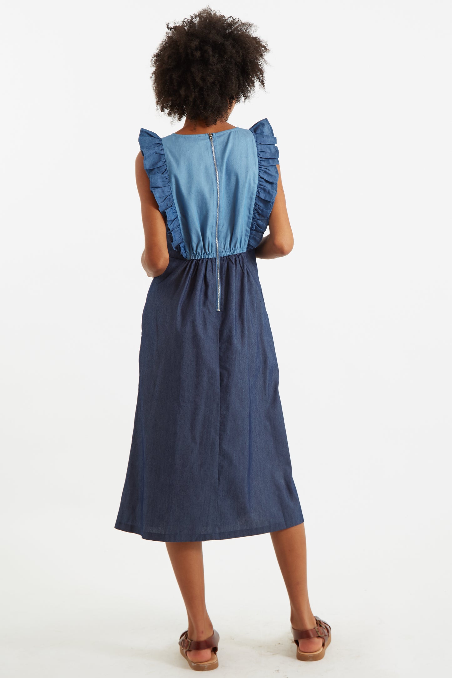 Rina Double Denim Sleeveless Midi Dress