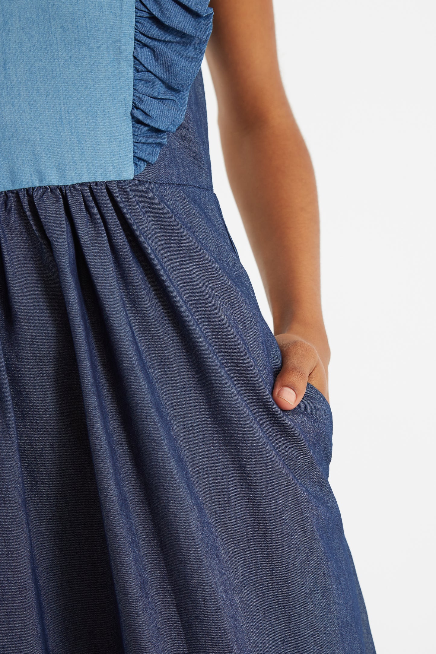 Rina Double Denim Sleeveless Midi Dress