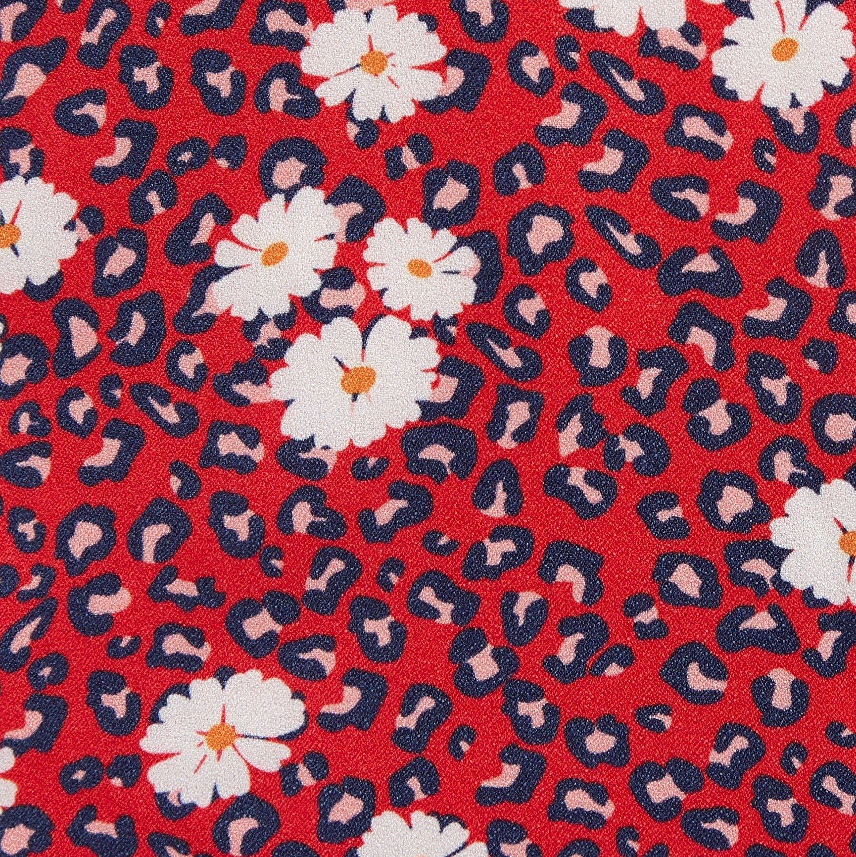 Louche Suzanne Roaring Daisy Print Long Sleeve Mini Dress - Red - Fabric & Print Detail