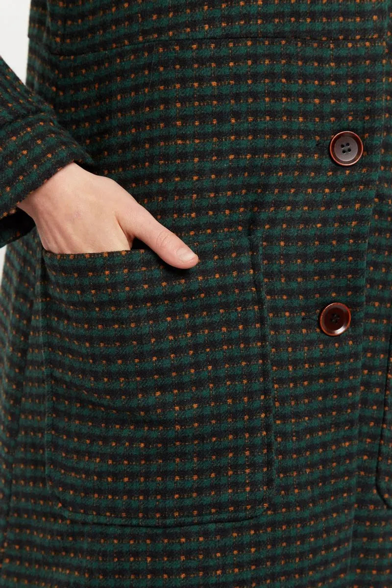 Roksana Cottage Check Faux Fur Collared Coat