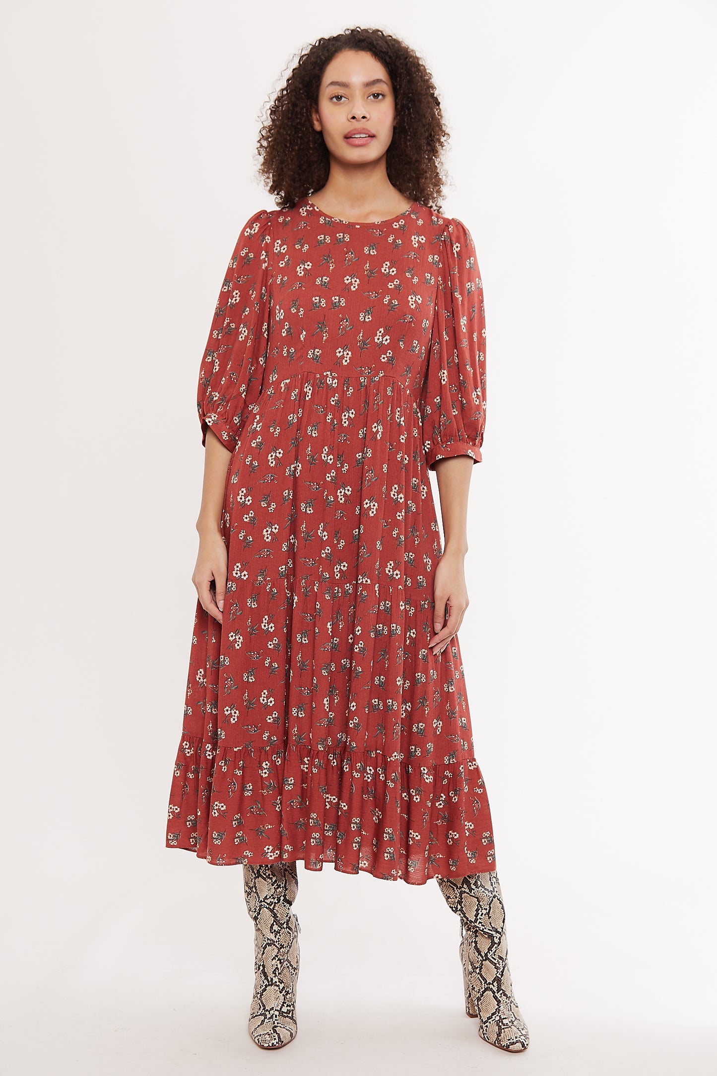 Louche Romany Tree Daisy Print Tiered Midi Dress