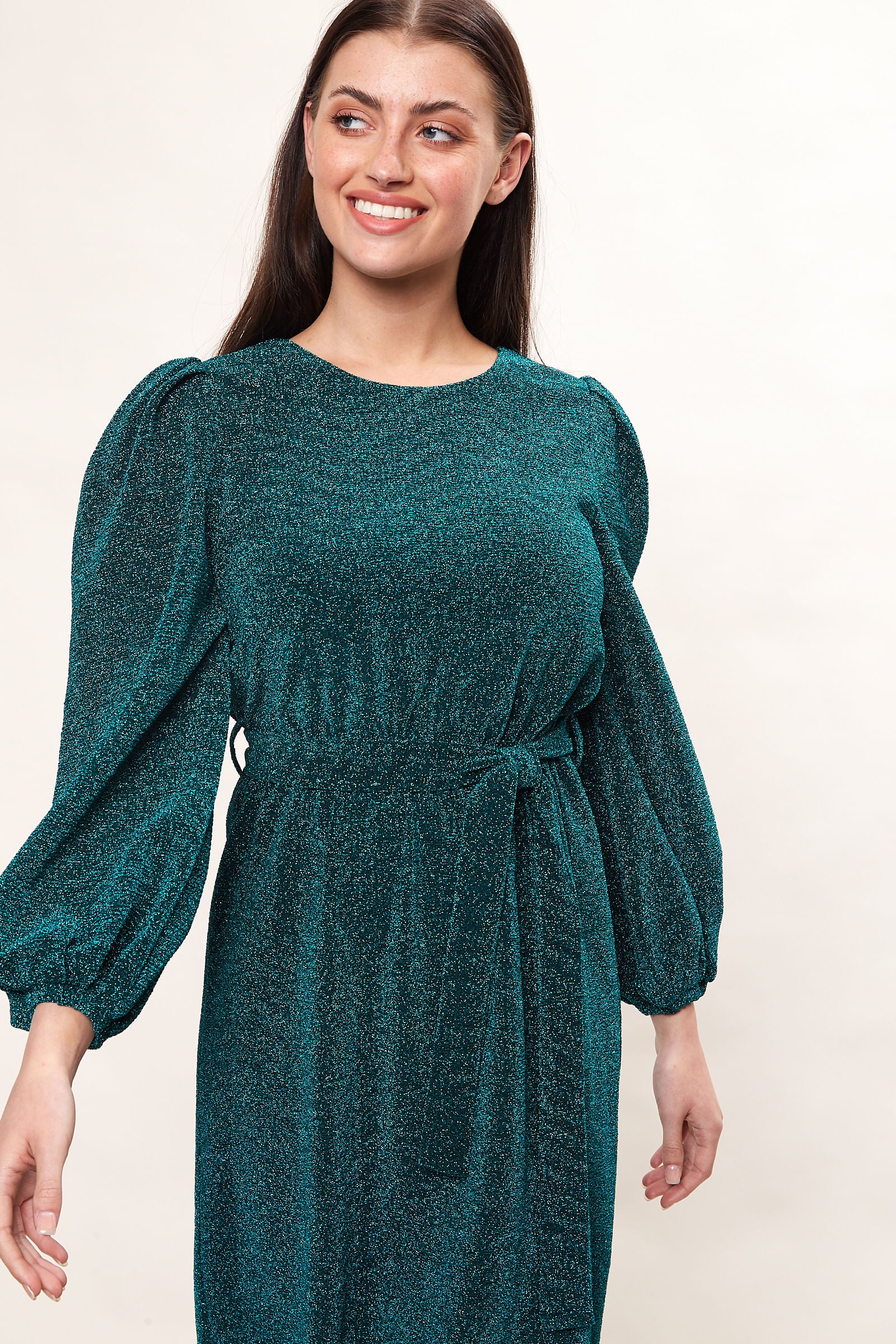 Louche Roza Lurex Jersey V Back Midi Dress - Petrol - Detail 3