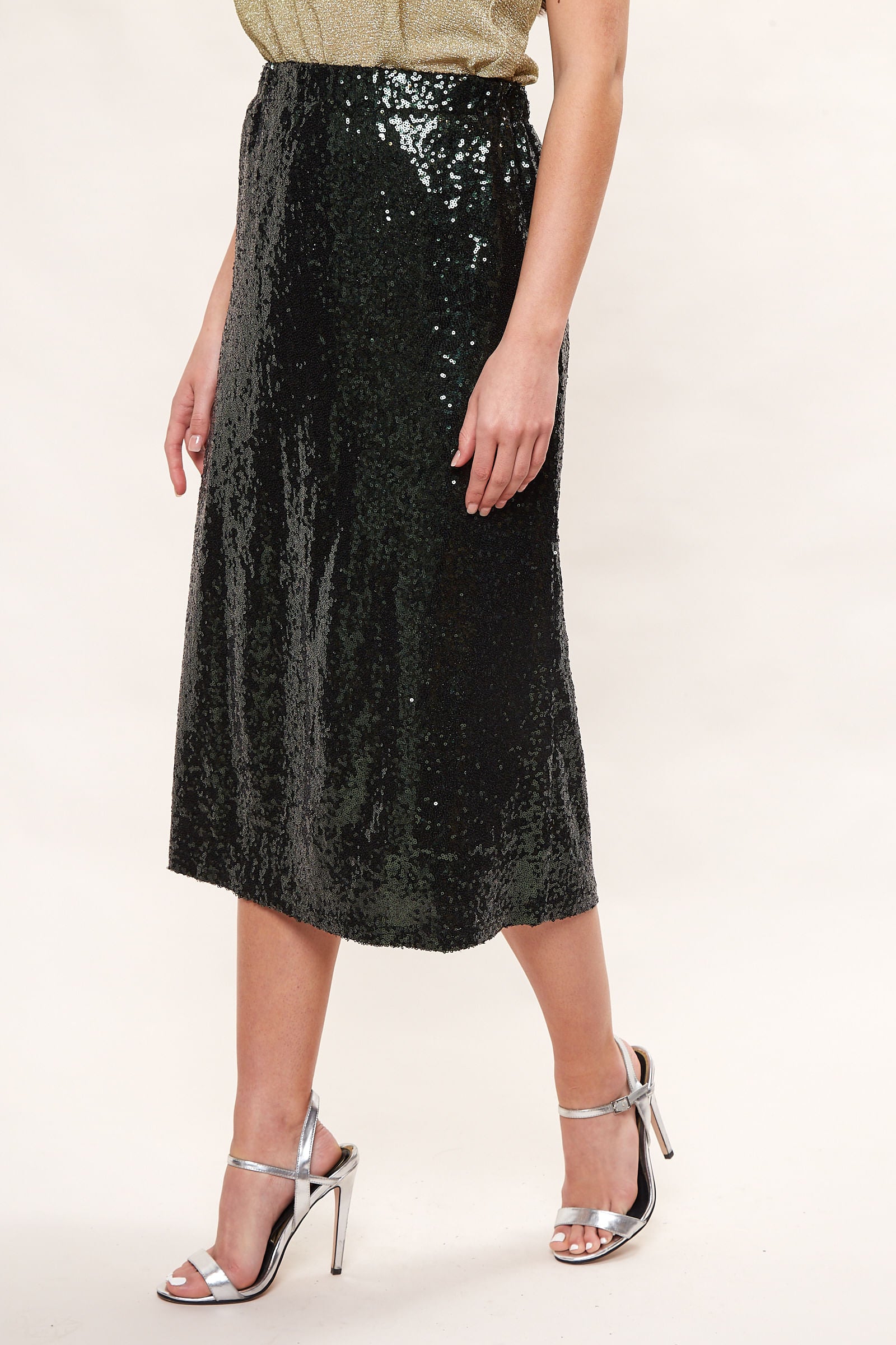 Louche Saro Sequin Midi Skirt  - Green - Detail 3