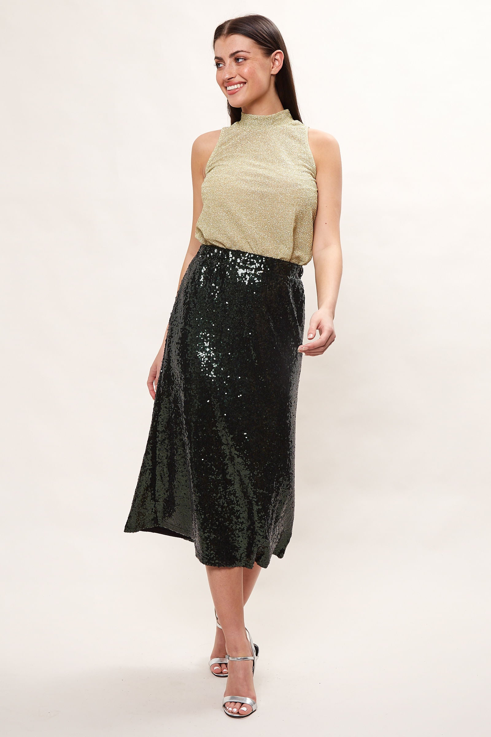 Louche Saro Sequin Midi Skirt  - Green - Detail 2