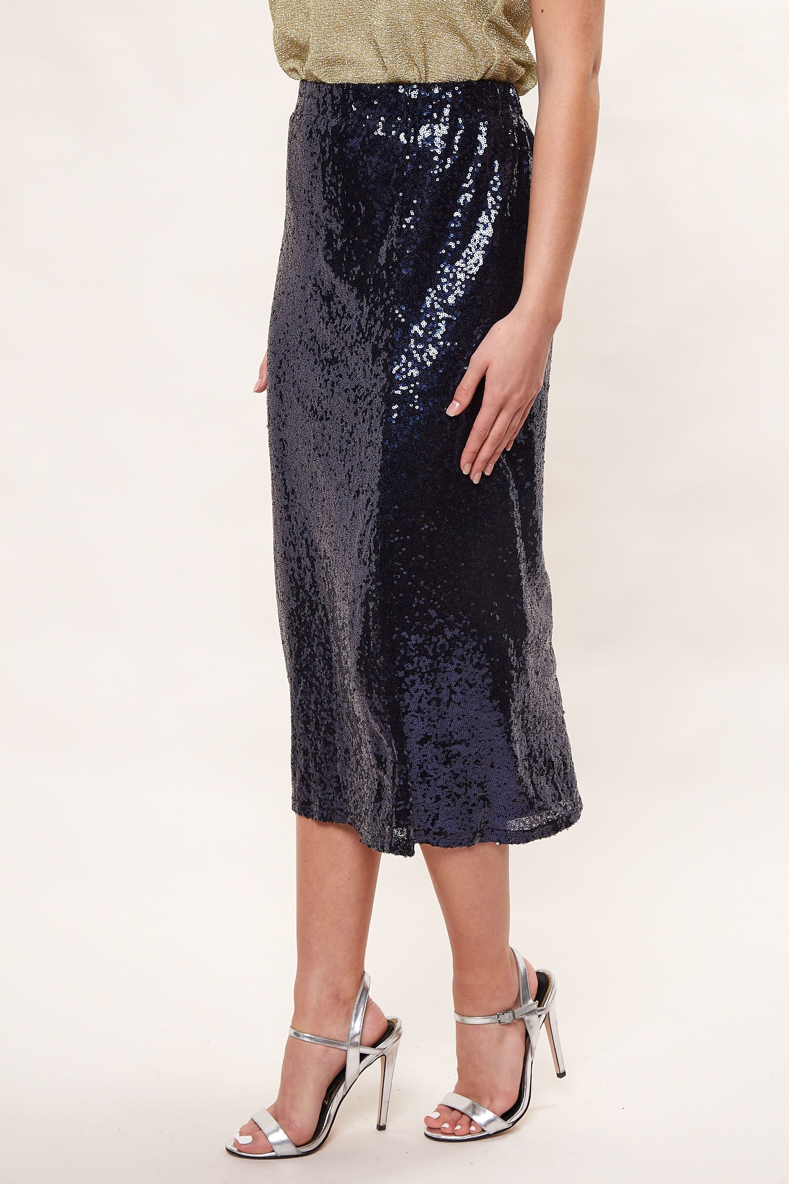 Louche Saro Sequin Midi Skirt  - Navy - Detail 3