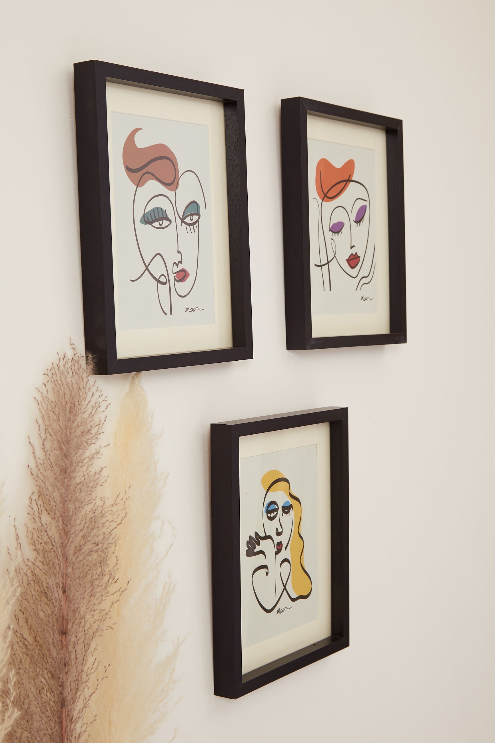 Set Of 3 Abstract Face Framed Wall Art - Styled
