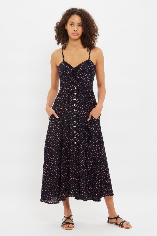 Sirin Teeny Flower Bud Print Tie Front Midi Sundress