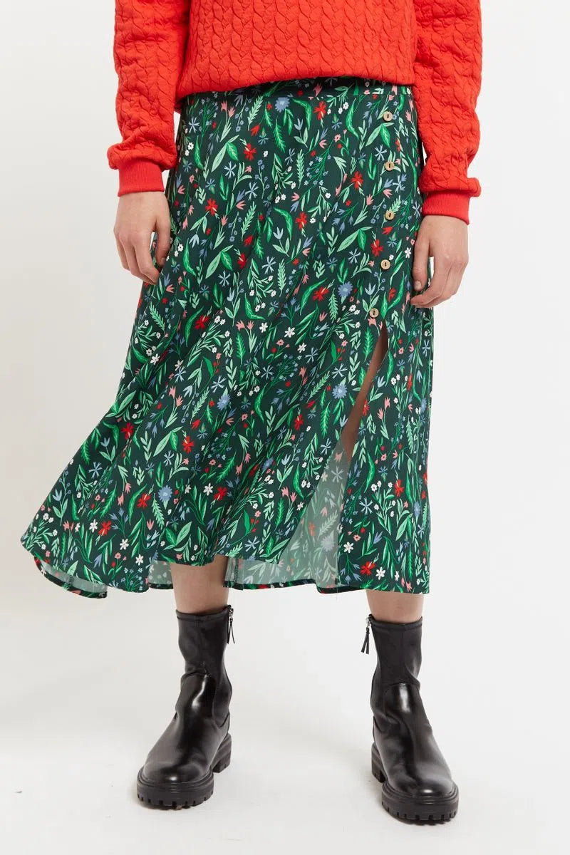Barney Folk Floral Print Midi Skirt in Multi