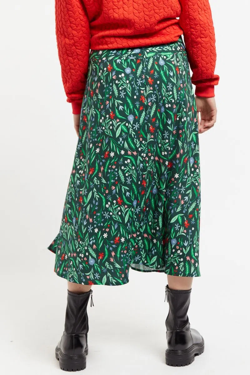 Barney Folk Floral Print Midi Skirt in Multi