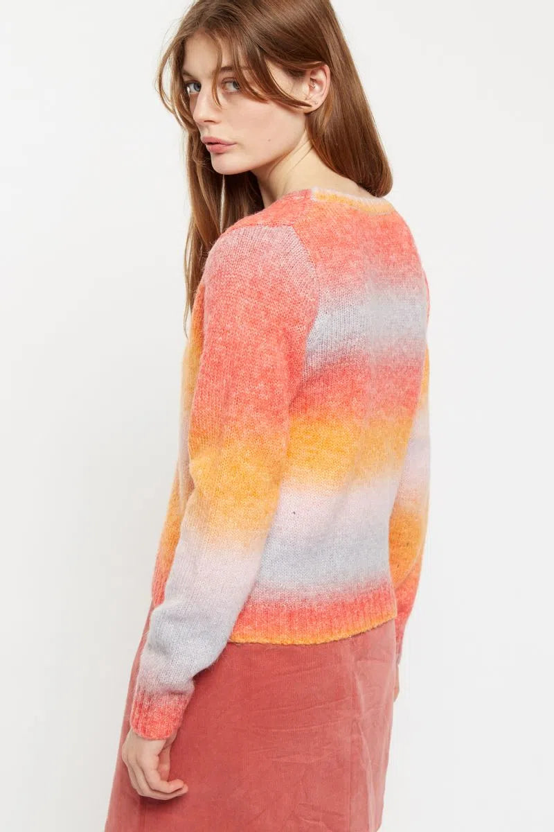Thao V Neck Space Dyed Cardigan in Orange