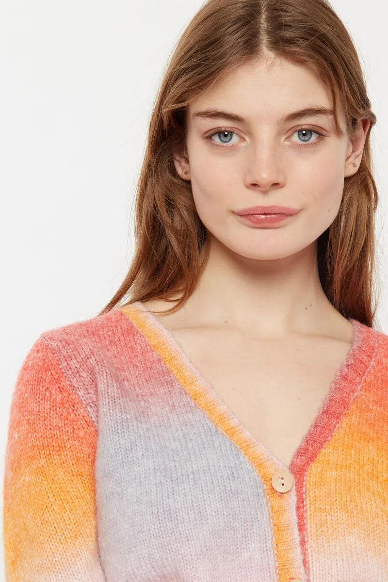 Thao V Neck Space Dyed Cardigan in Orange