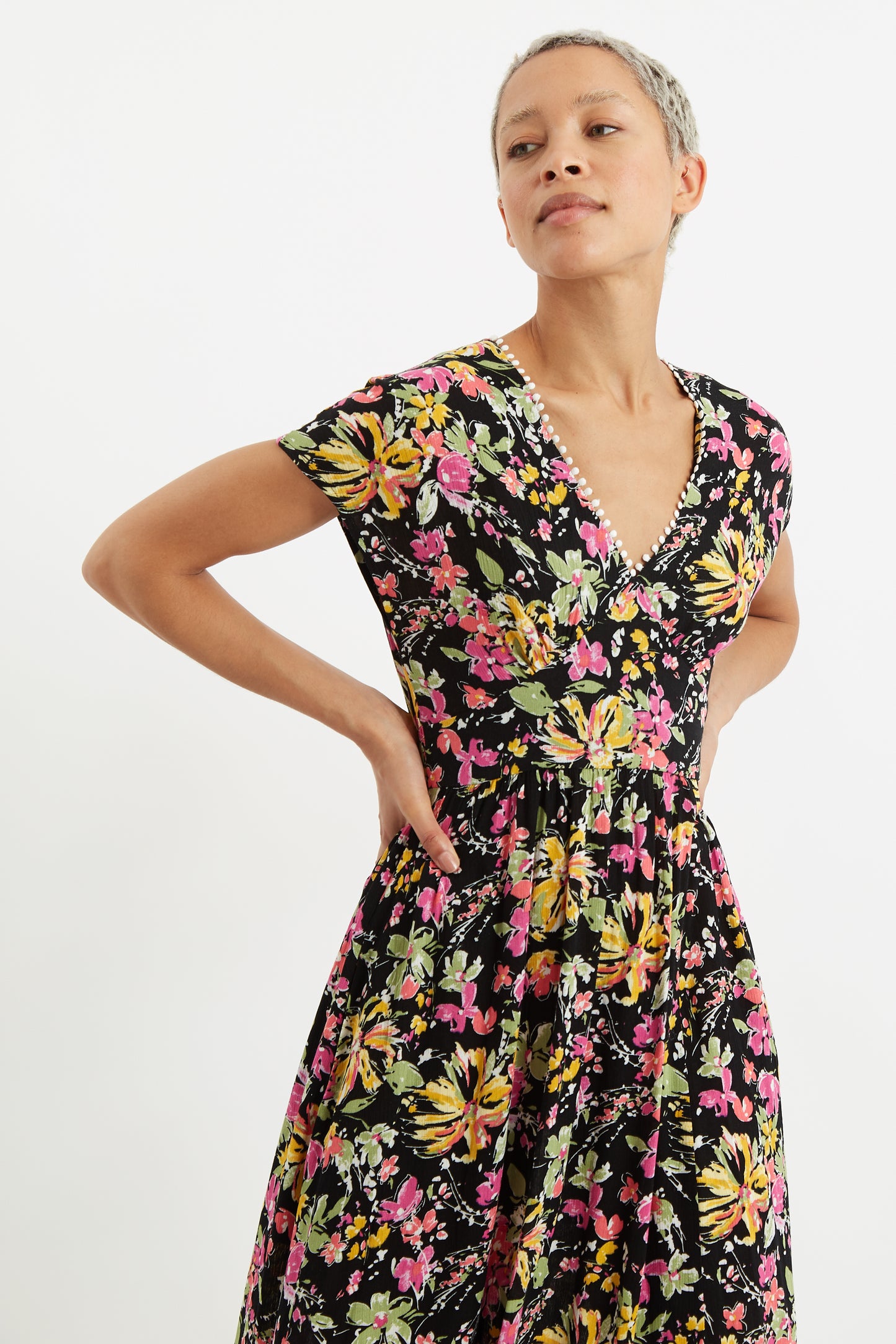 Unity Flower Burst V Neck Midi Dress