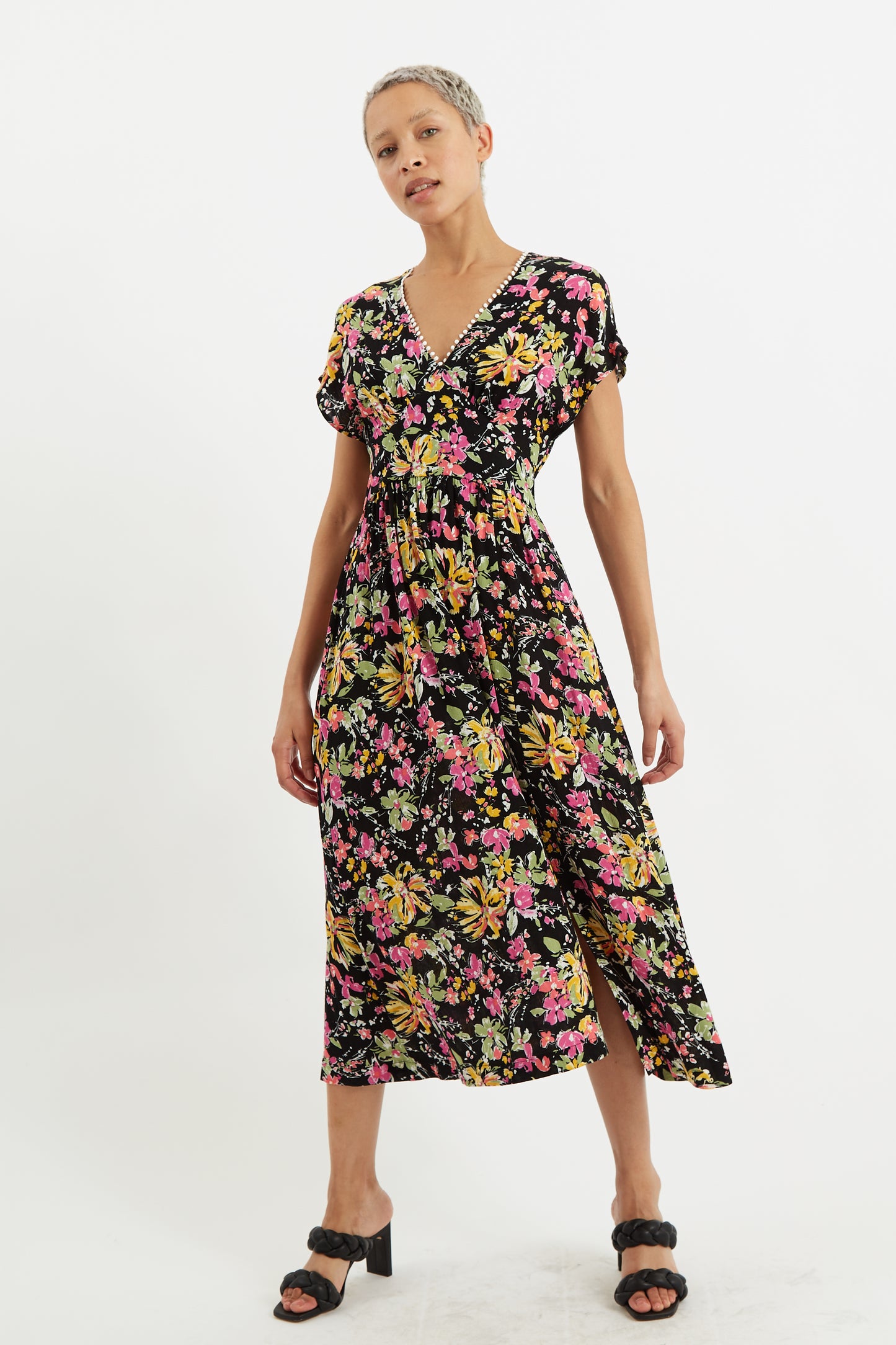 Unity Flower Burst V Neck Midi Dress