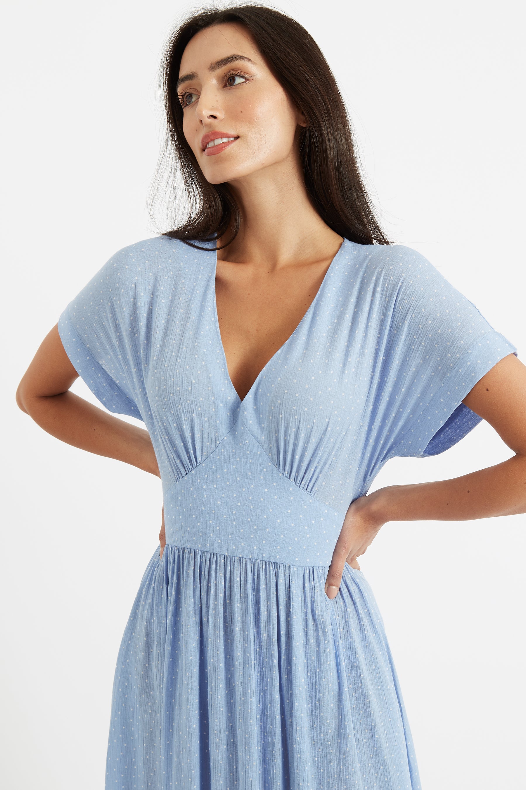 Unity Petite Dot V-Neck Midi Dress - Detail 1