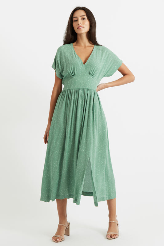 Unity Petite Dot V-Neck Midi Dress - Mint