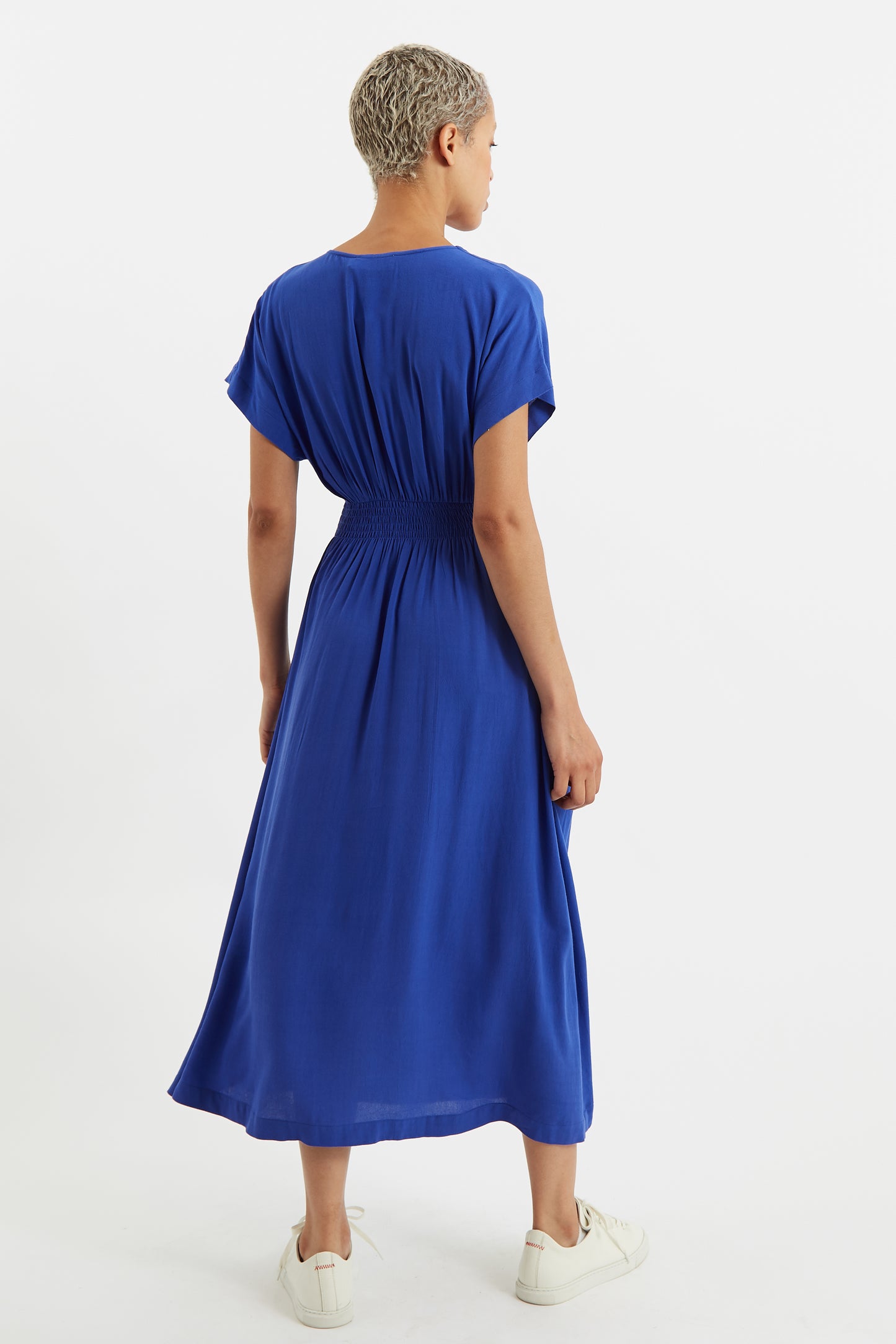 Unity Moss Crepe V-Neck Midi Dress Ultramarine