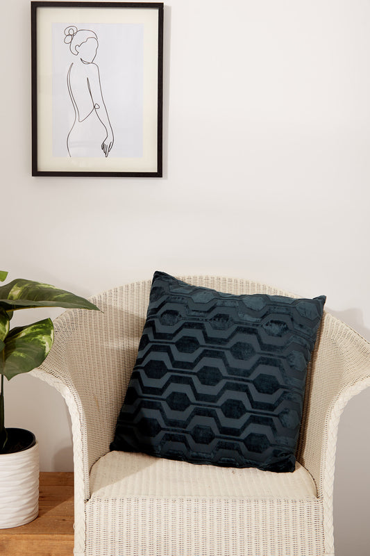 Velvet Geometric Design Cushion Dark Green