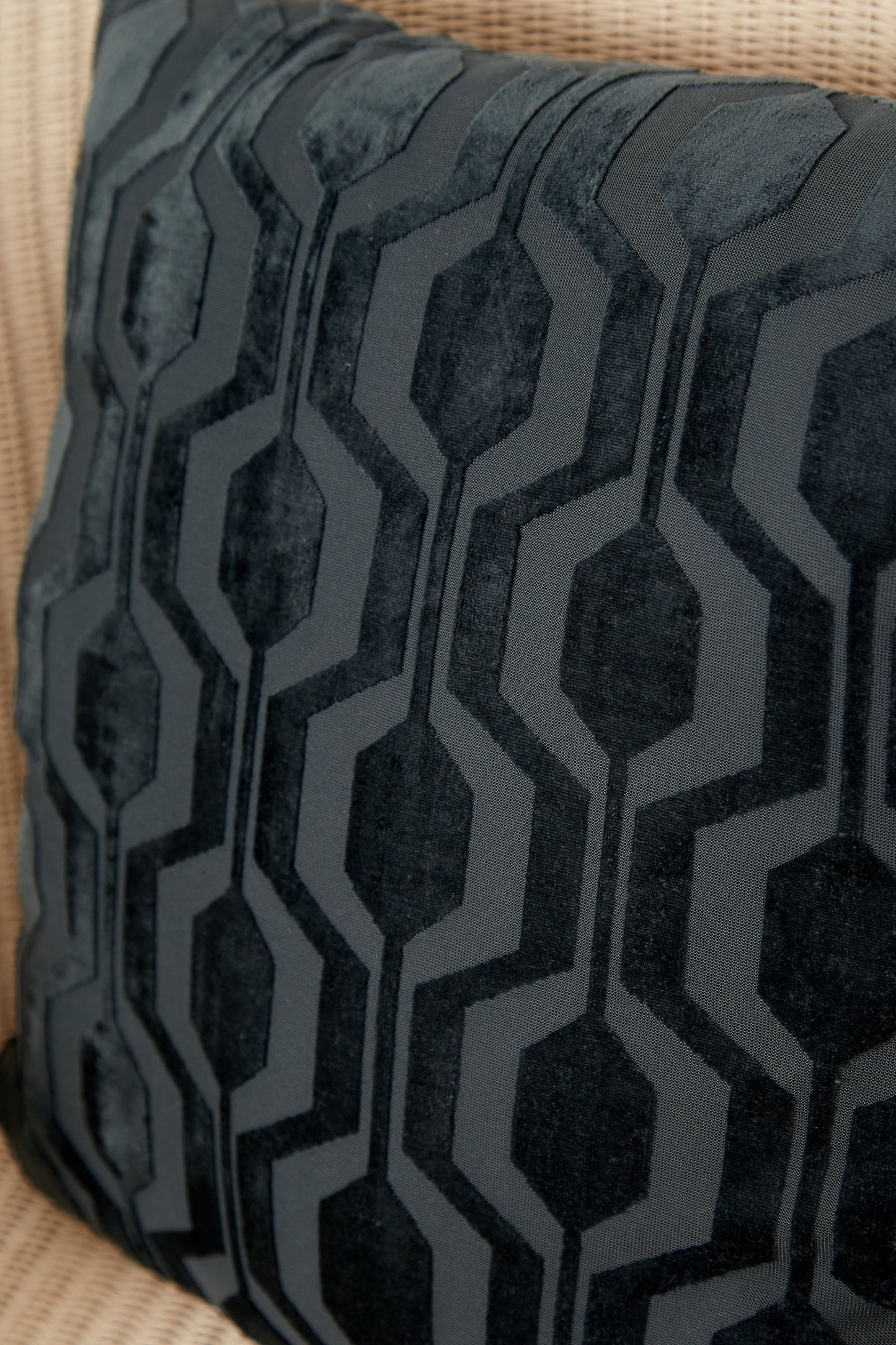 Velvet Geometric Design Cushion Dark Green