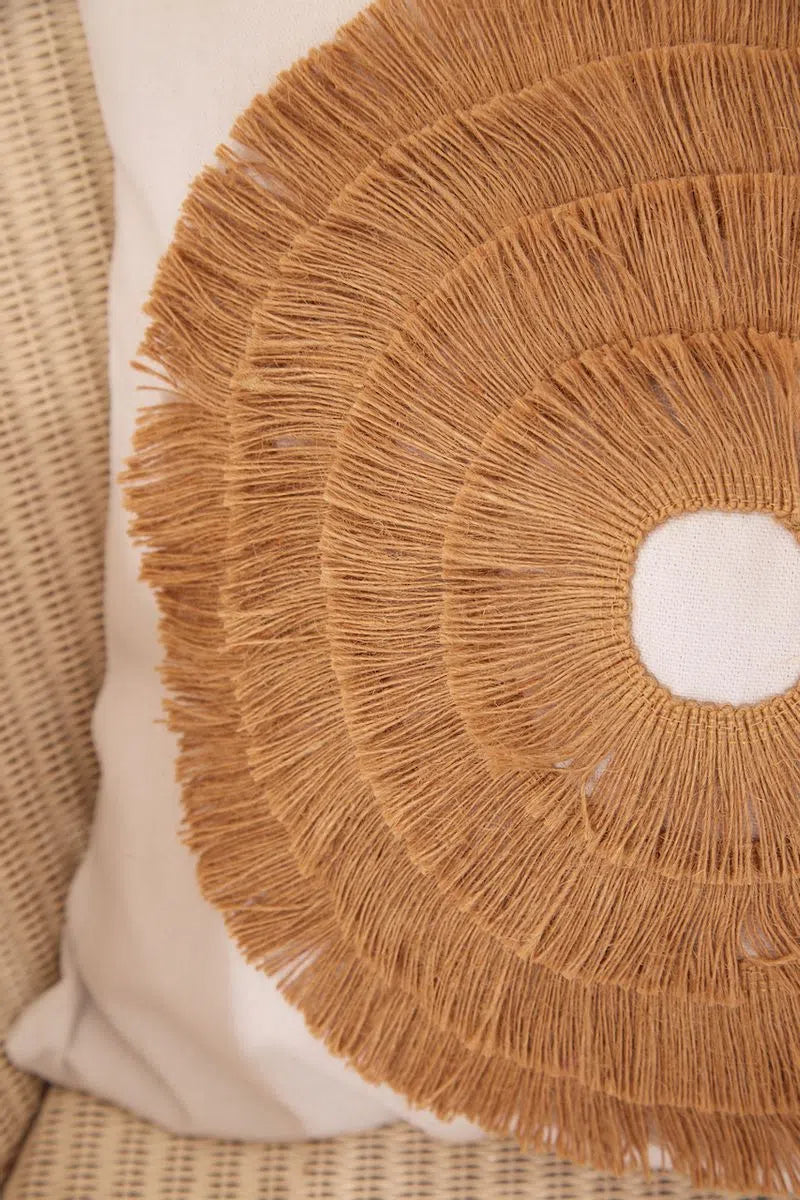 White Tufted Jute Decorative Cushion - Detail 1